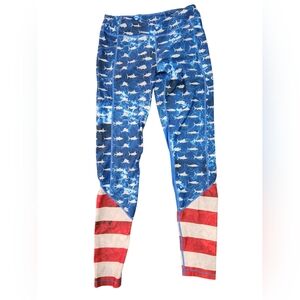 Pelagic  Red White And Blue Fishing Leggings with Pockets